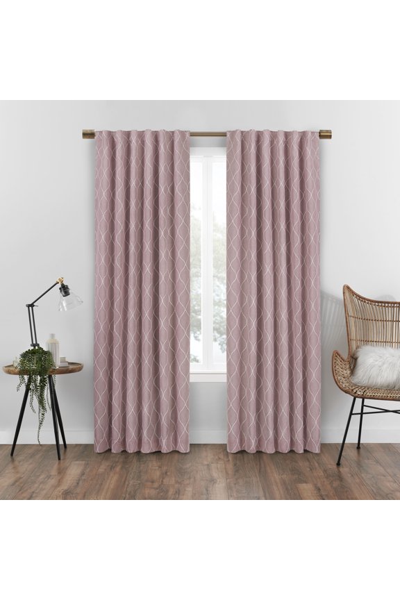 Nora Geo Embroidery Absolute Zero Blackout Window Panel