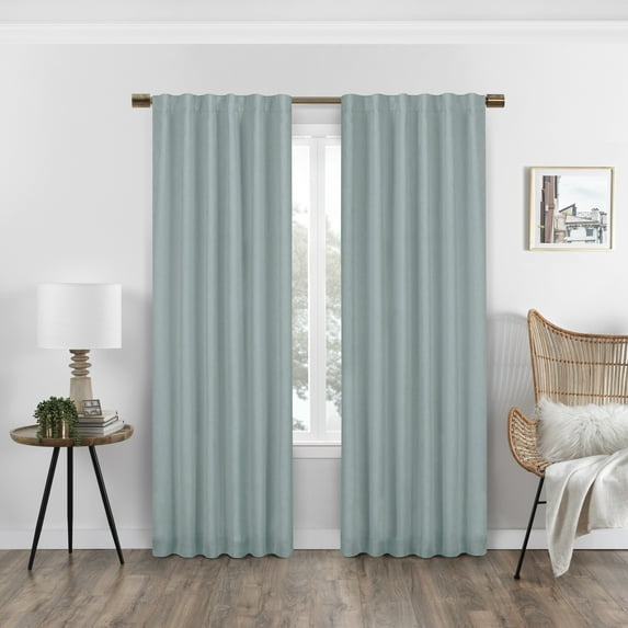 Eclipse Nora Solid Absolute Zero 100% Blackout Rod Pocket Single Window Curtain Panel, Spa Blue, 50 x 63