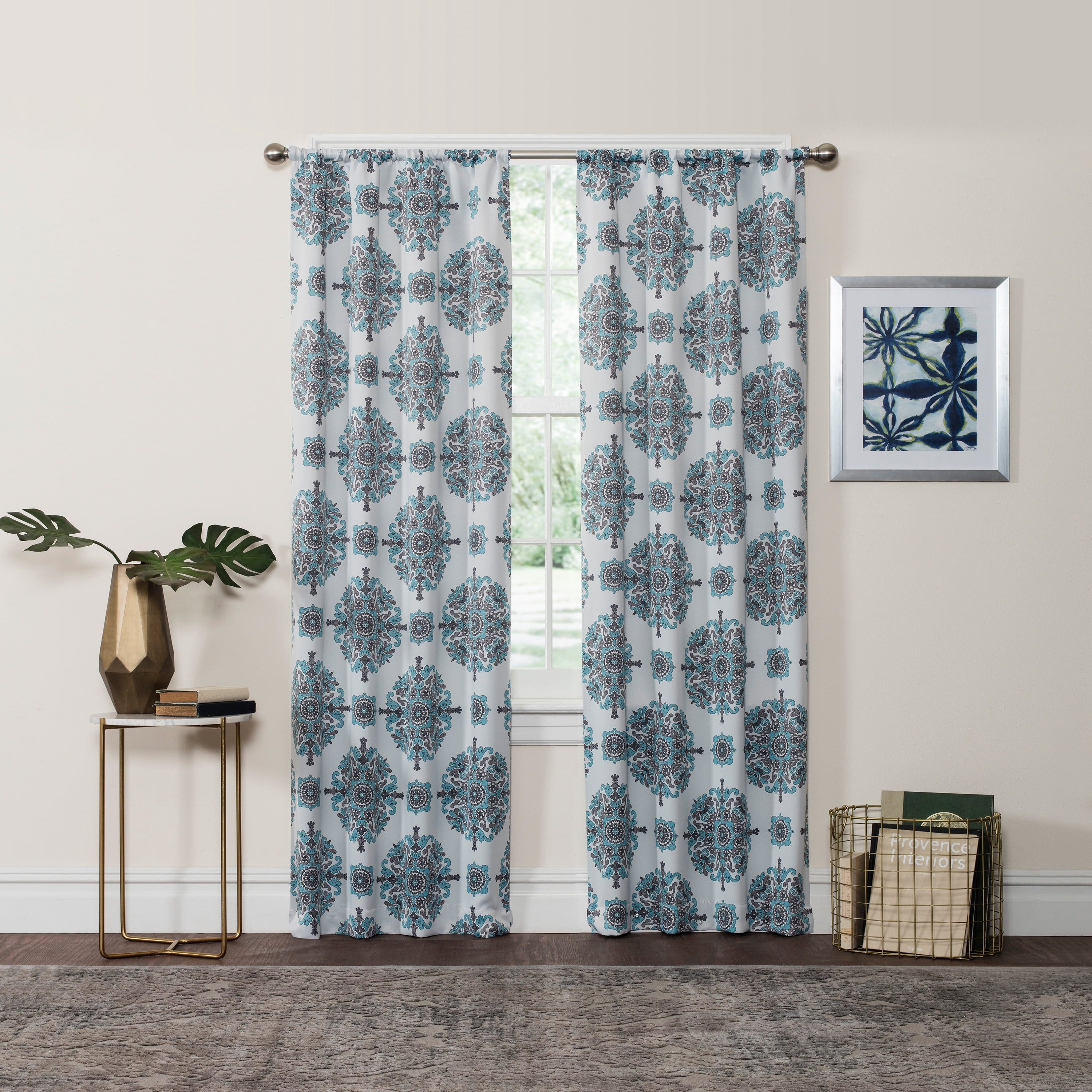 Eclipse Olivia Damask Medallion Room Darkening Rod Pocket Single Window Panel, Purple, 37 x 84