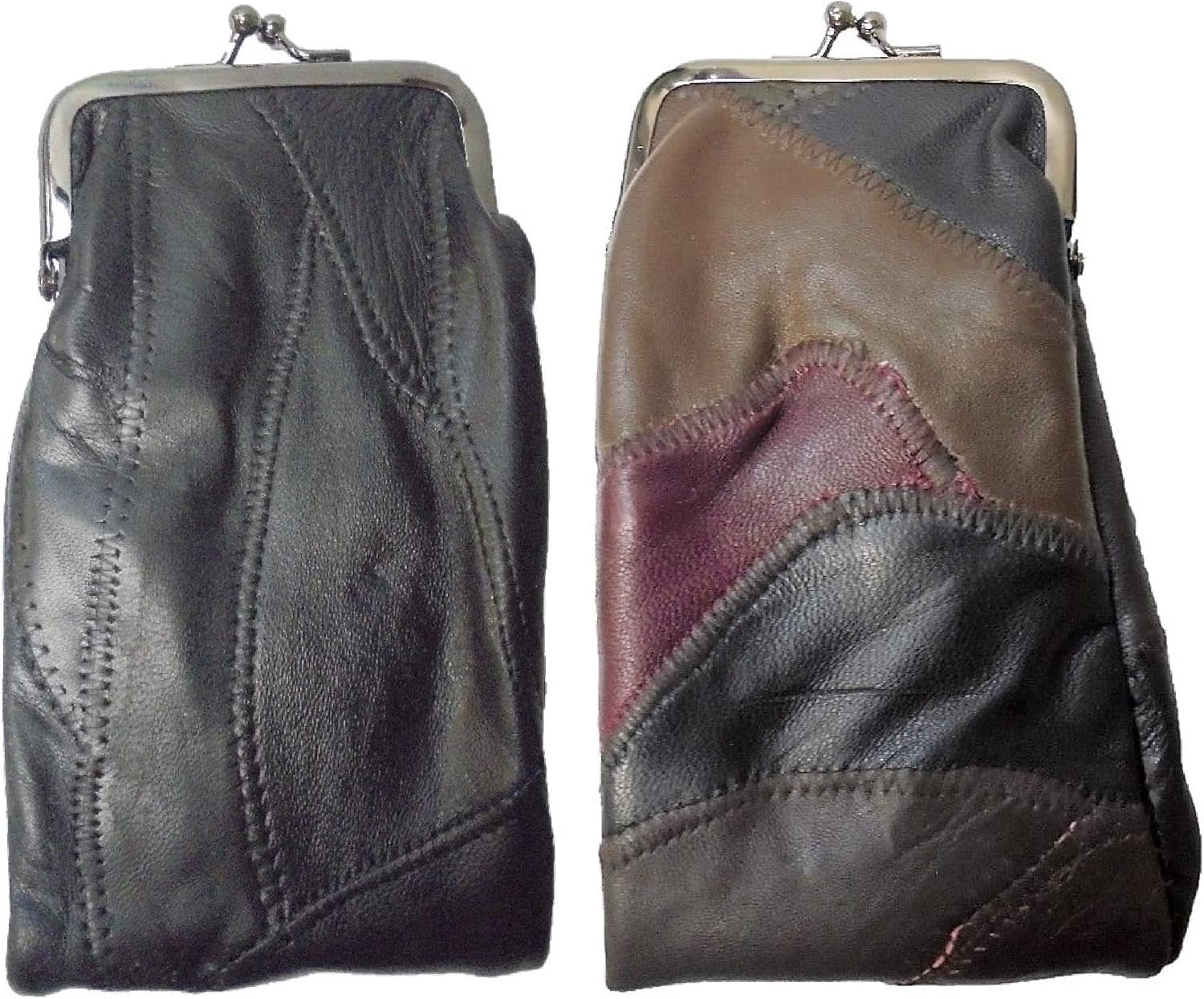 Eclipse Patched Lamb Skin Cigarette Case Pouch, Coin Purse w/ 2 Snap Closure & A Zipper Pocket, Holds 120s Size (X-Long) , 3212P (Choose Your Own Colors!) (Black & Dk Multi)