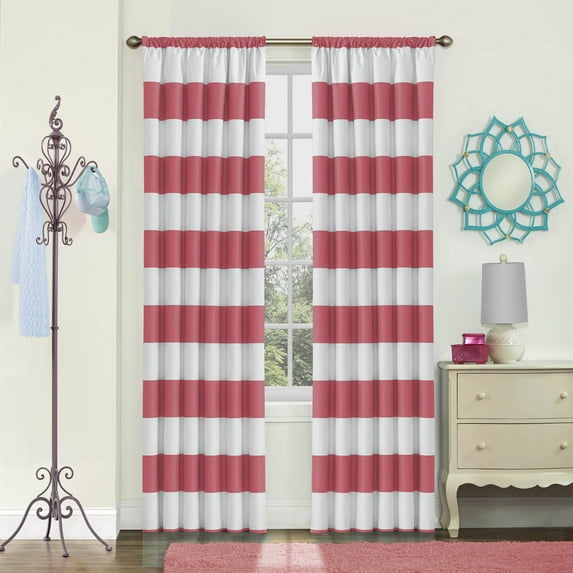 Eclipse Peabody Stripe Room Darkening Rod Pocket Single Window Curtain Panel, Red, 42 x 63