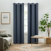 Eclipse  Pembroke 100% Blackout Curtains, Faux Linen Grommet Window Curtains (2 Panels) 84x42 - Indigo