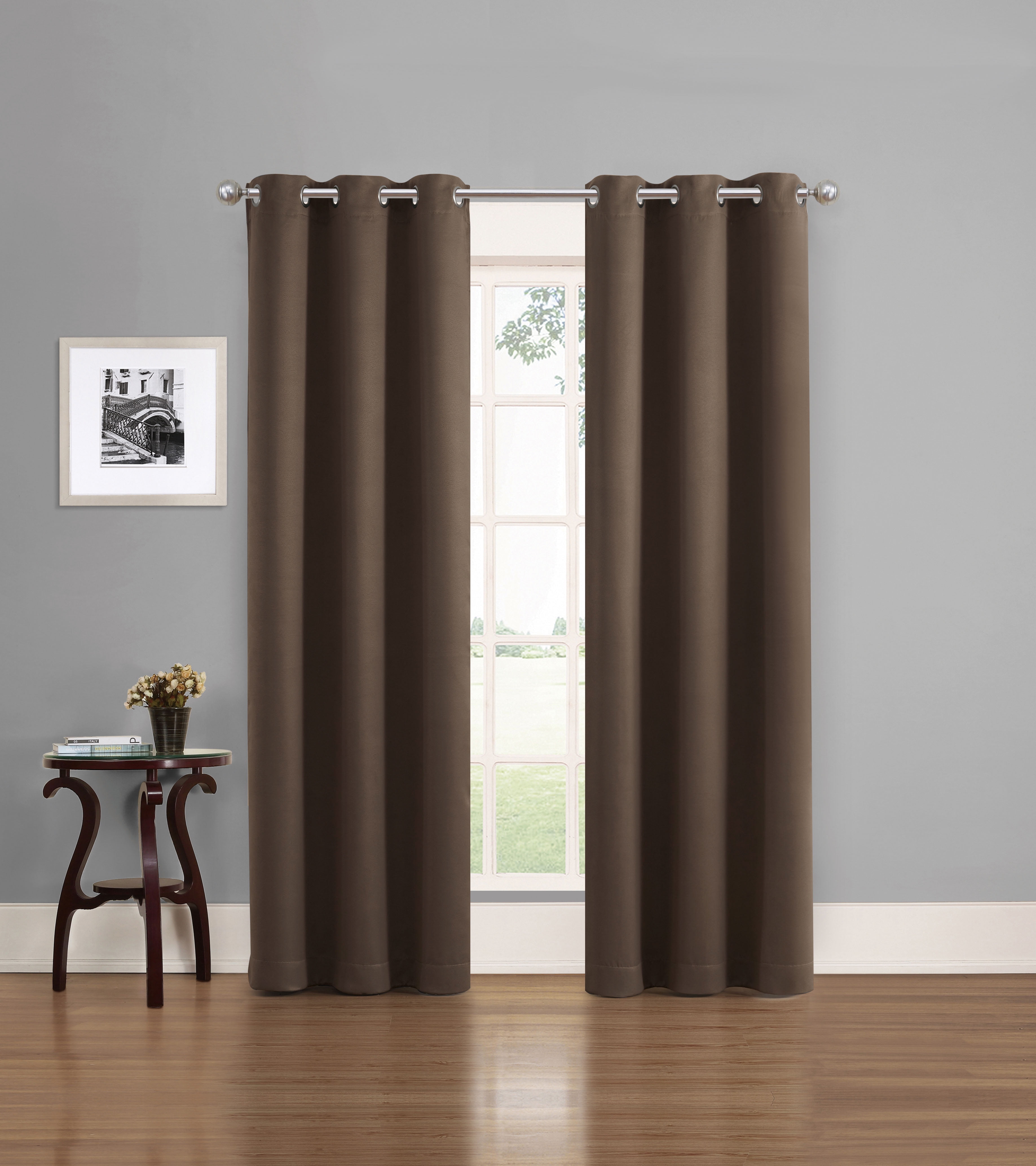 Eclipse Phoenix Solid Blackout Curtains, Set of 2, 84 Inch Long Blackout Curtains, 37"W x 84"L, Chocolate