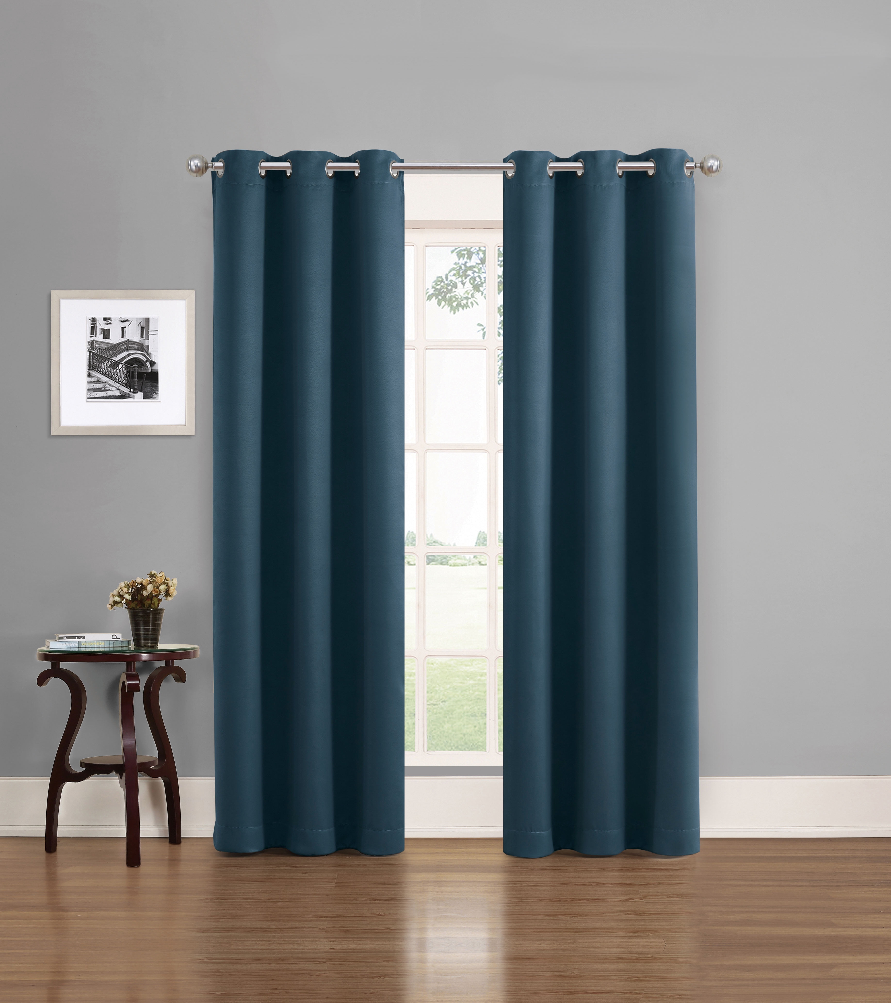 Eclipse Phoenix Solid Blackout Curtains, Set of 2, 84 Inch Long Blackout Curtains, 37"W x 84"L, Indigo
