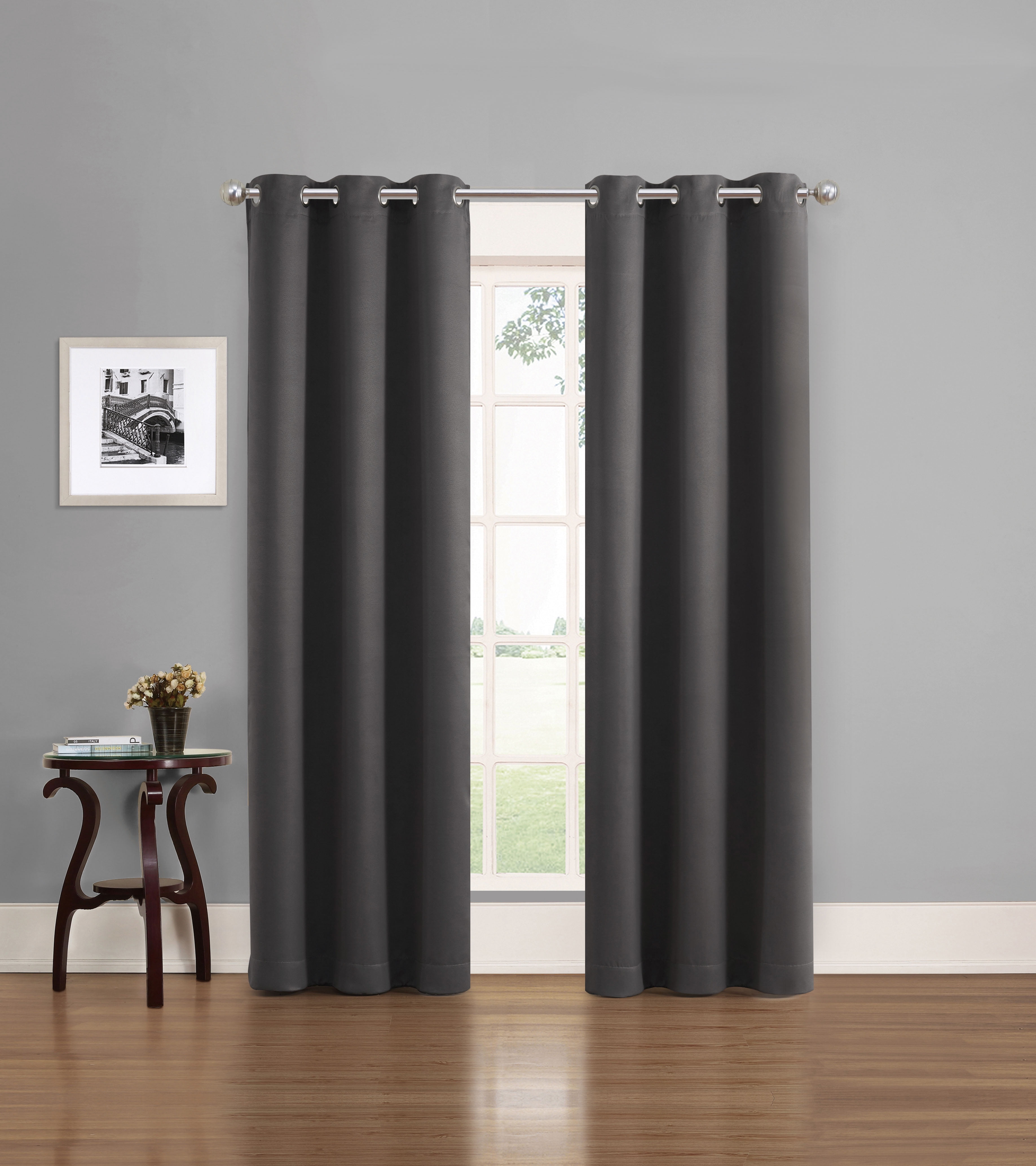Eclipse Phoenix Solid Blackout Curtains, Set of 2, 84 Inch Long Blackout Curtains, 37"W x 84"L, Smoke