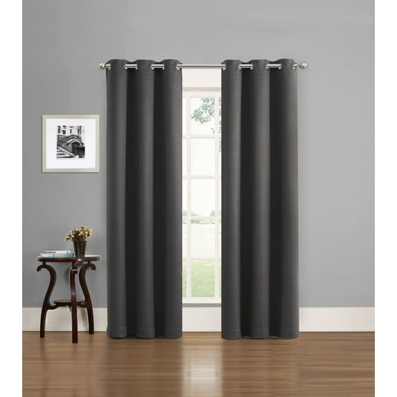 Eclipse Phoenix Solid Blackout Curtains, Set of 2, 84 Inch Long Blackout Curtains, 37"W x 84"L, Smoke