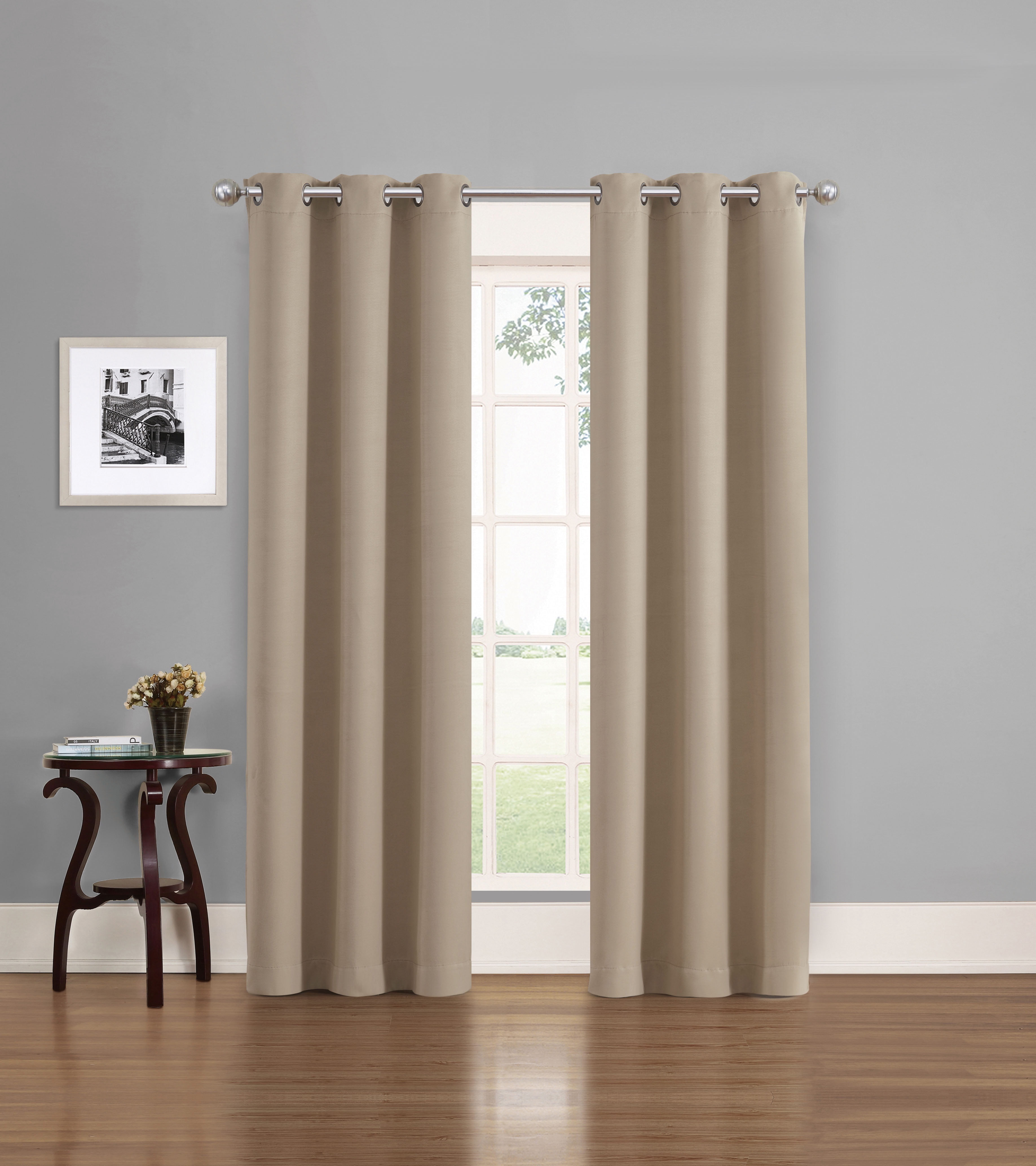 Eclipse Phoenix Solid Blackout Curtains, Set of 2, 84 Inch Long Blackout Curtains, 37"W x 84"L, Wheat