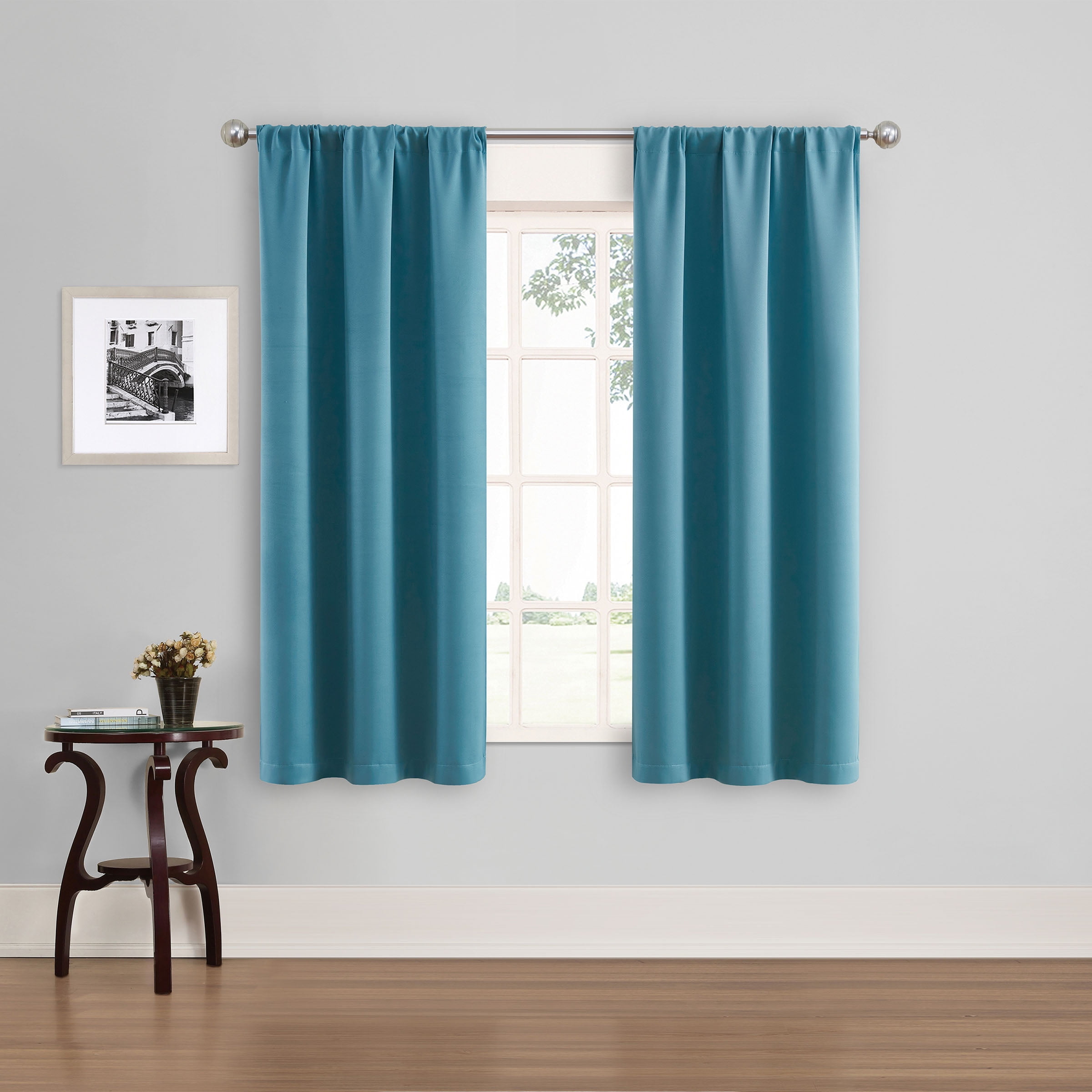 Eclipse Phoenix Solid Blackout Curtains, Set of 2, 63 Inch Long Blackout Curtains, 37"W x 63"L, Blue