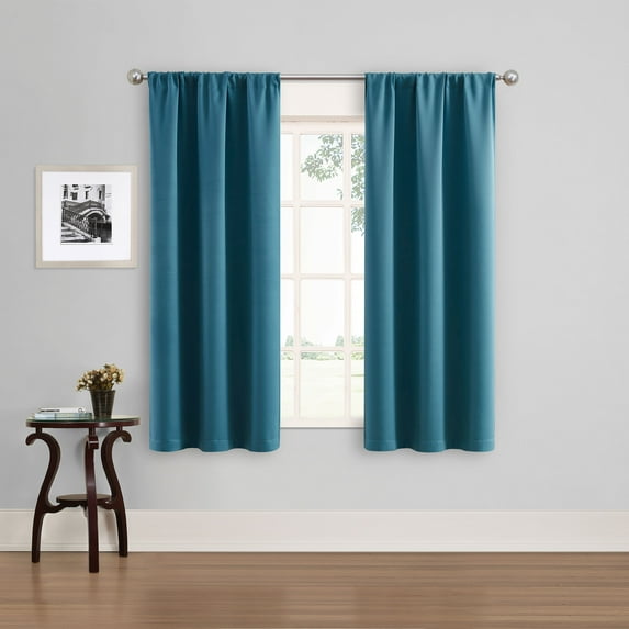 Eclipse Phoenix Solid Blackout Curtains, Set of 2, 63 Inch Long Blackout Curtains, 37"W x 63"L, Teal
