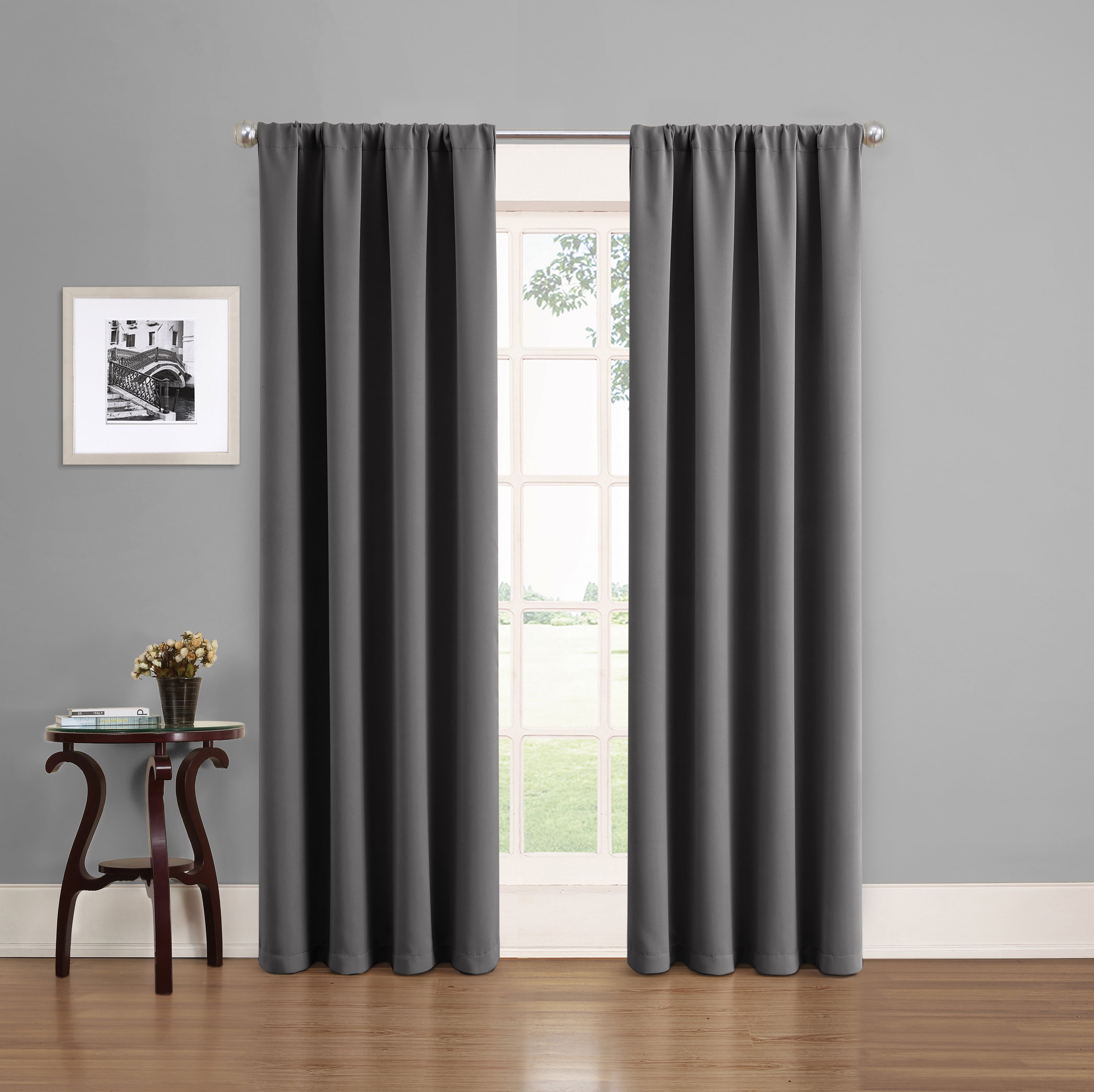 Eclipse Phoenix Blackout Curtain Rod Pocket Panel Pair, Smoke Gray, 50" W x 84" L