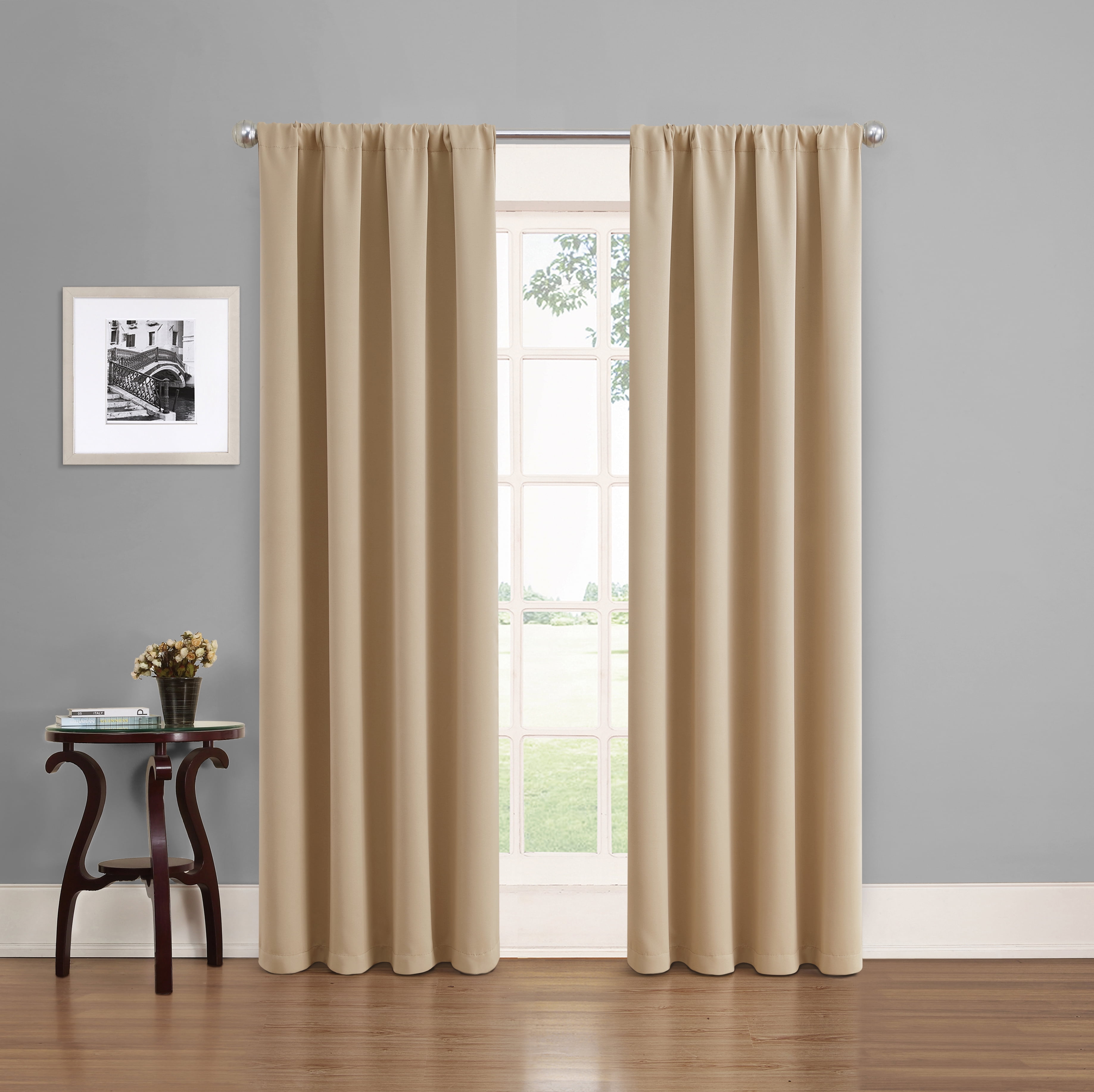 Eclipse Phoenix Solid Blackout Curtains, Set of 2, 84 Inch Long Blackout Curtains, 37"W x 84"L, Wheat
