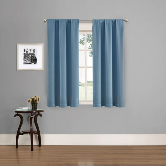 Eclipse Phoenix Solid Blackout Curtains, Set of 2, 63 Inch Long Blackout Curtains, 37"W x 63"L, Blue Linen