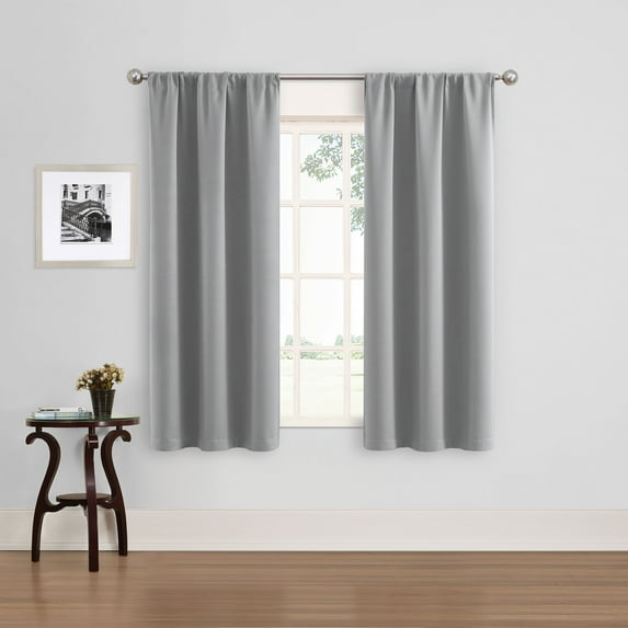 Eclipse Phoenix Solid Blackout Curtains, Set of 2, 63 Inch Long Blackout Curtains, 37"W x 63"L, Light Grey