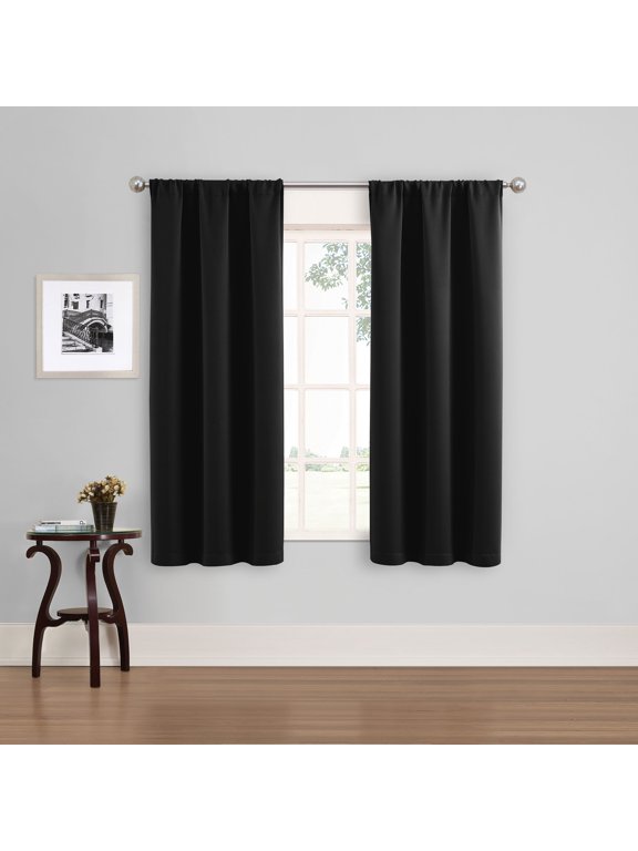 Phoenix Solid Blackout Curtains, 63 Inch Long, Set of 2, Black, 37" W x 63" L