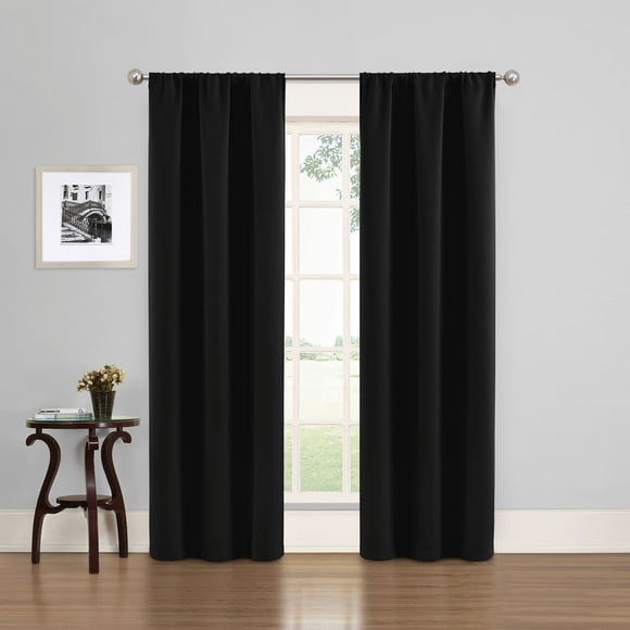 Eclipse Phoenix Solid Color Blackout Rod Pocket Curtain Panel, Set of 2, Black, 37 x 84