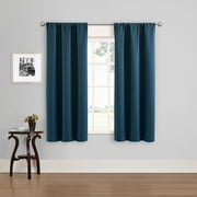 Eclipse Phoenix Solid Color Blackout Rod Pocket Curtain Panel, Set of 2, Indigo, 37 x 63