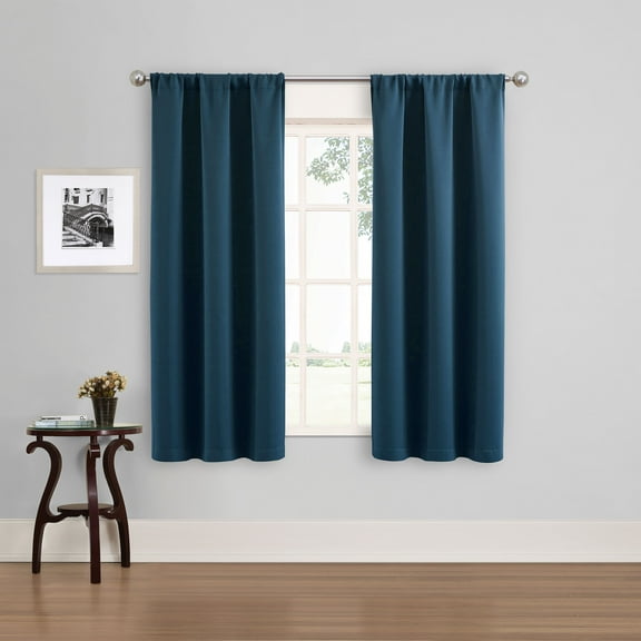 Eclipse Phoenix Solid Blackout Curtain Rod Pocket Panel, Set of 2, Indigo, 37"W x 63"L