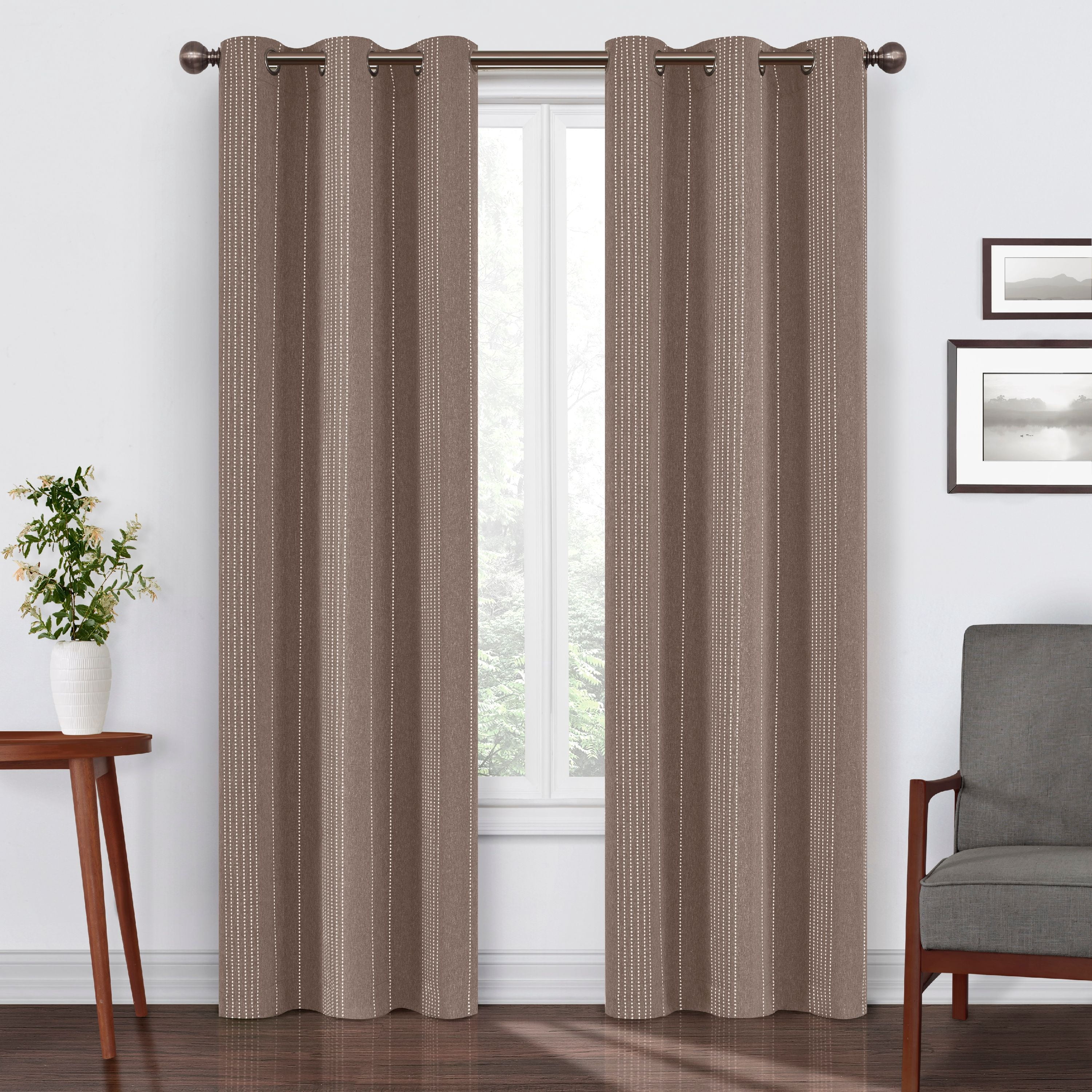 Eclipse Ronneby Stripe Blackout Grommet Tope Single Window Curtain Panel, Chocolate, 40 x 95