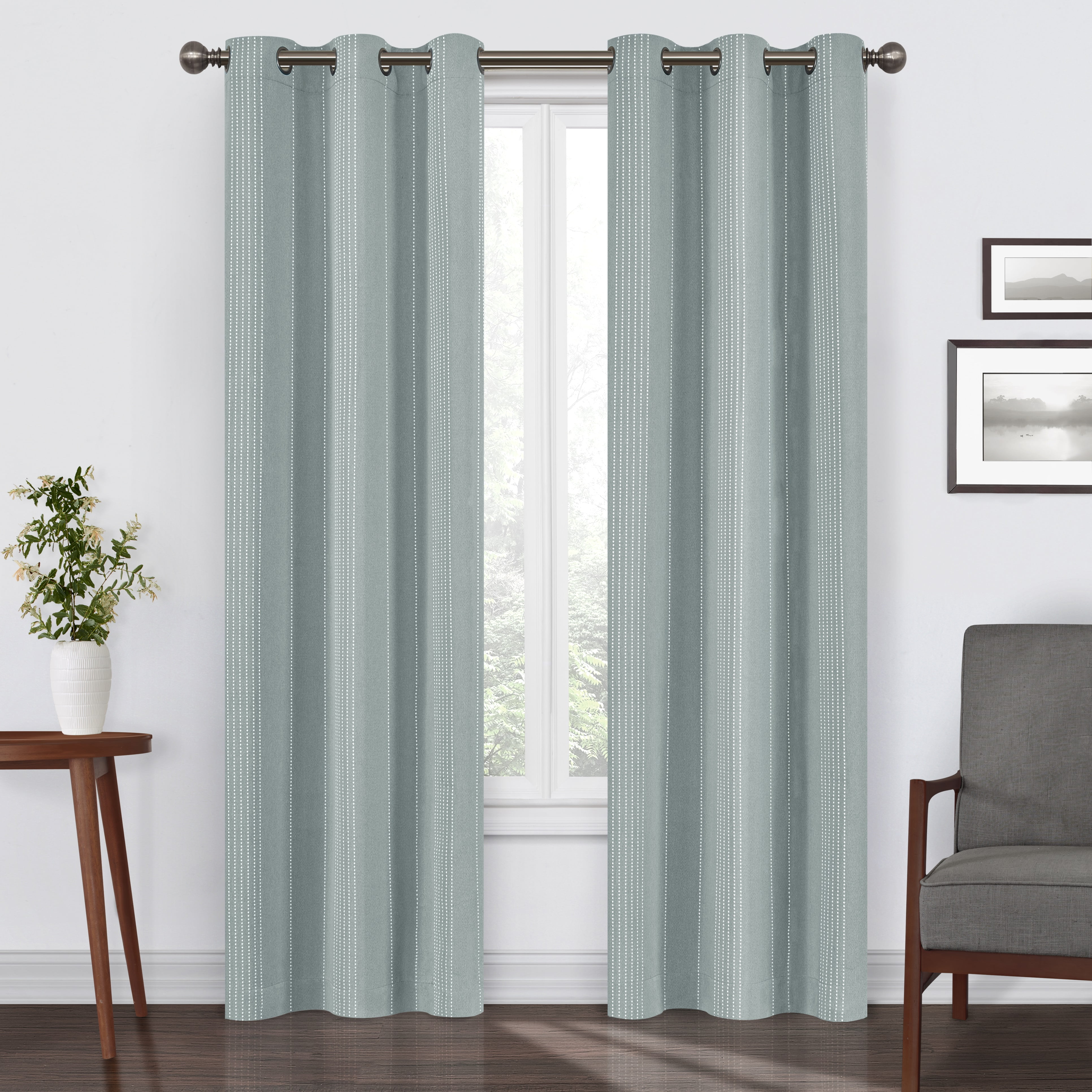 Eclipse Ronneby Stripe Blackout Grommet Tope Single Window Curtain Panel, Spa, 40 x 63
