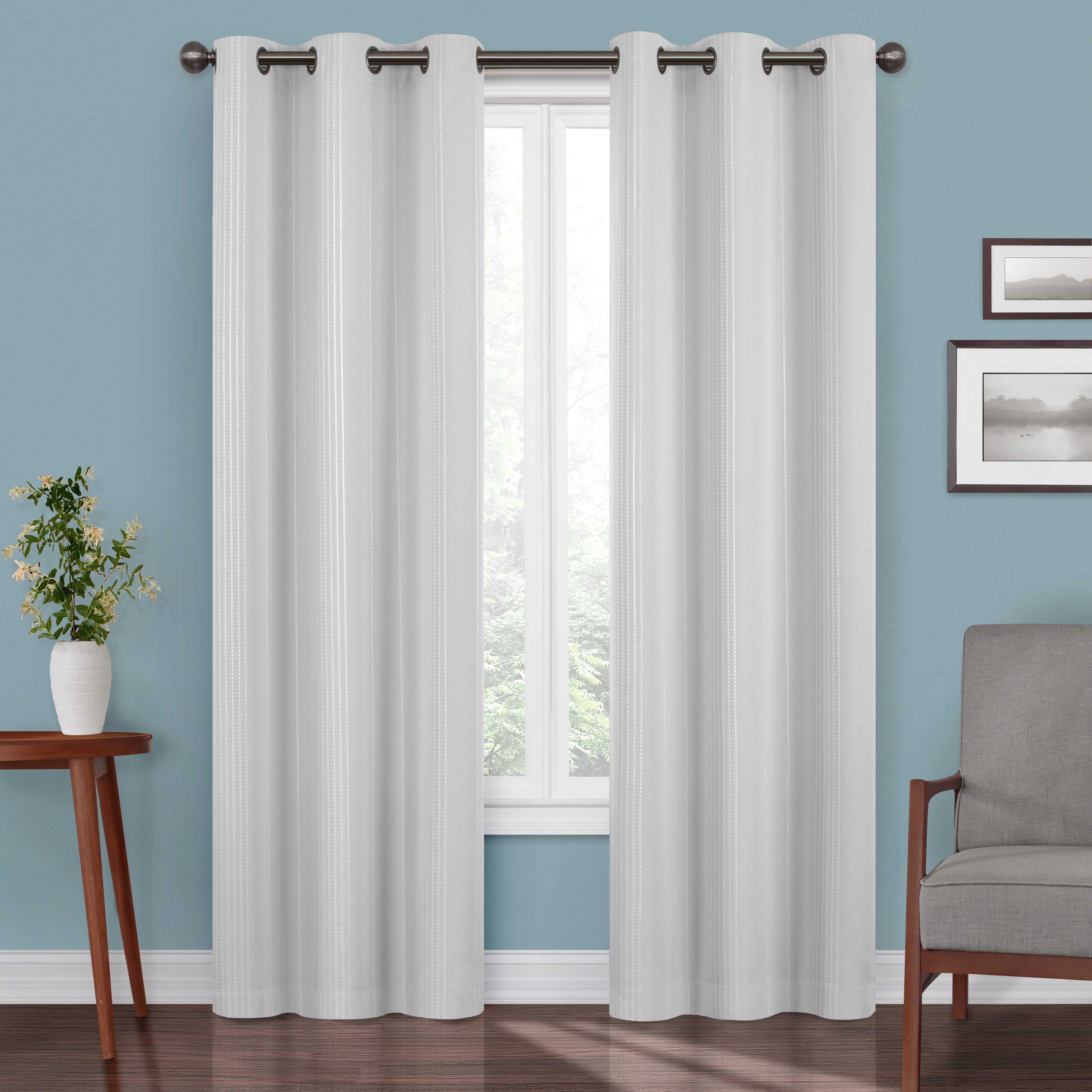 Eclipse Ronneby Stripe Blackout Grommet Tope Single Window Curtain Panel, White, 40 x 95