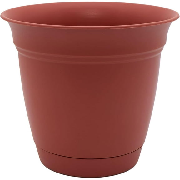 Eclipse Round Planter with Saucer - Outdoor & Indoor Plant Pot with Drainage Holes - Lightweight, UV-Resistant Plastic Pots for Plants, Flowers & Herbs (6" Warm Gray, Pack of 1)