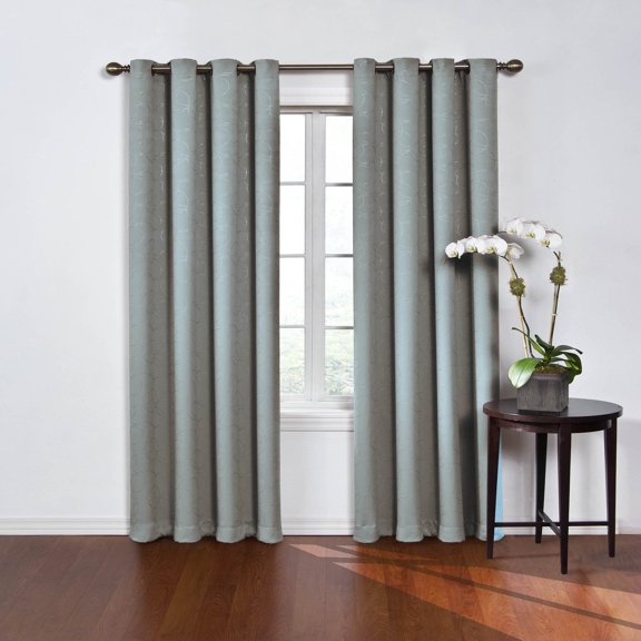 Eclipse Round and Round Embossed Geometric Thermaweave Blackout Grommet 52 x 95 Curtain Panel in Blue River