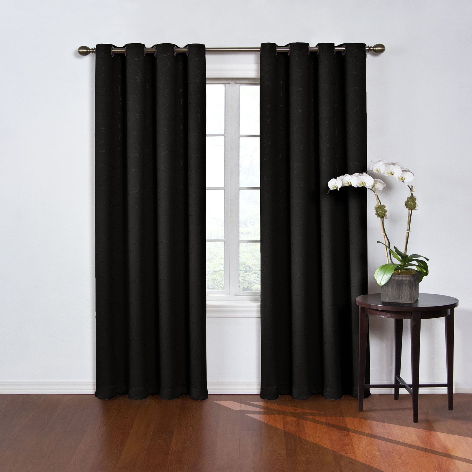 Eclipse Round and Round Pattern Blackout Grommet Top Window Curtain Panel, Black, 52x63