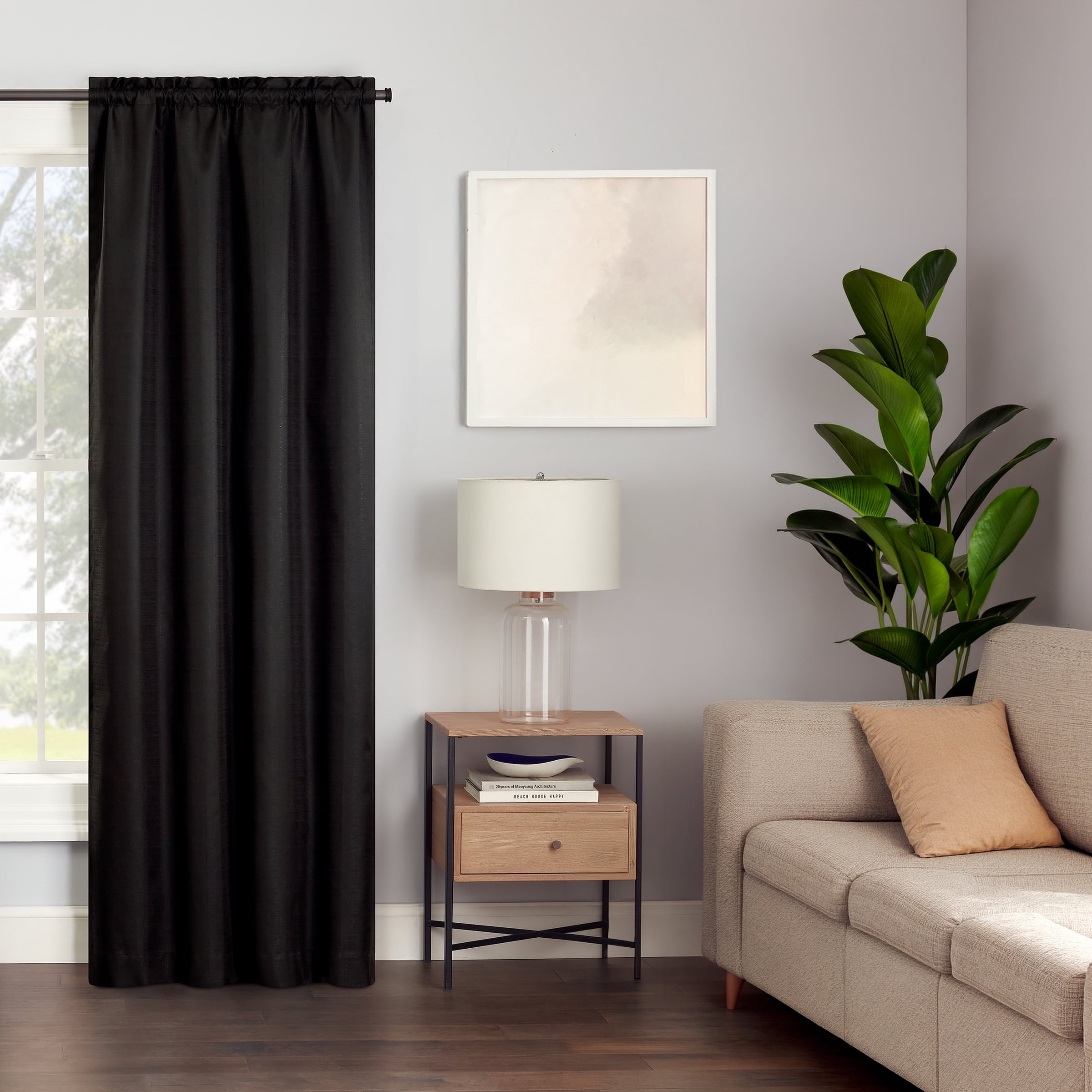 Eclipse Samara Solid Blackout Curtains, Single Curtain Panel, 84 Inch Long Blackout Curtains, 42" W x 84" L, Black