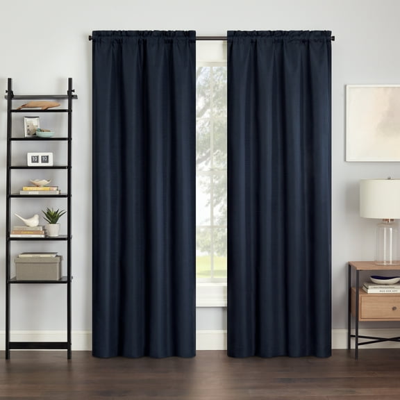 Eclipse Samara Solid Blackout Curtains, Single Curtain Panel, 84 Inch Long Blackout Curtains, 42" W x 84" L, Indigo