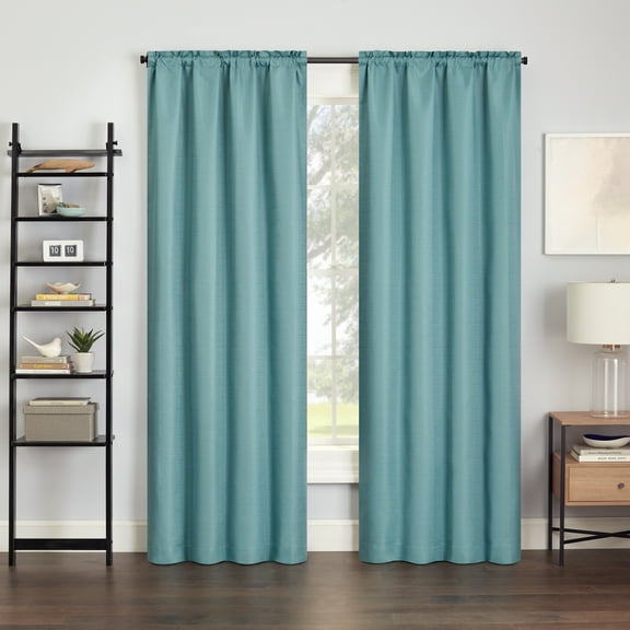 Eclipse Samara Solid Blackout Curtains, Single Curtain Panel, 84 Inch Long Blackout Curtains, 37" W x 84" L, Sea Glass