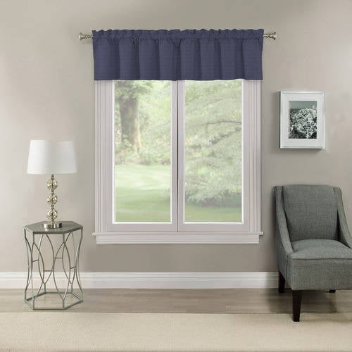 Eclipse Samara Solid Color Blackout Rod Pocket Curtain Valance, Indigo, 42 x 16