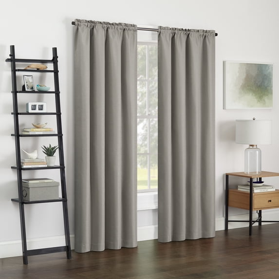 Eclipse Samara Solid Blackout Curtains, Single Curtain Panel, 54 Inch Long Blackout Curtains, 37" W x 54" L, Gray