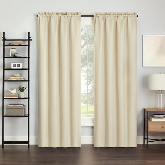 Eclipse Samara Solid Blackout Curtains, Single Curtain Panel, 95 Inch Long Blackout Curtains, 37" W x 95" L, Ivory