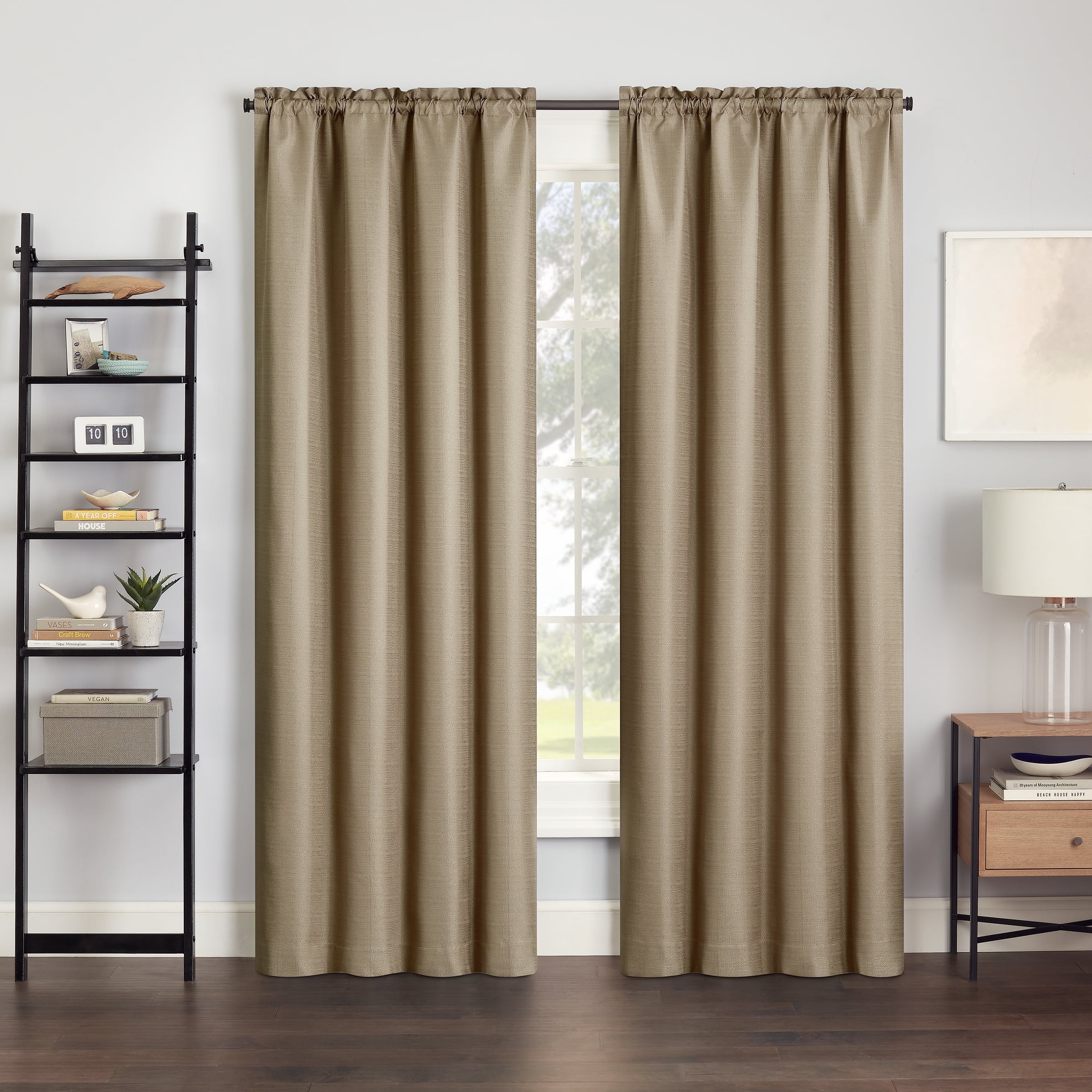 Eclipse Samara Solid Blackout Curtains, Single Curtain Panel, 63 Inch Long Blackout Curtains, 42" W x 63" L, Latte