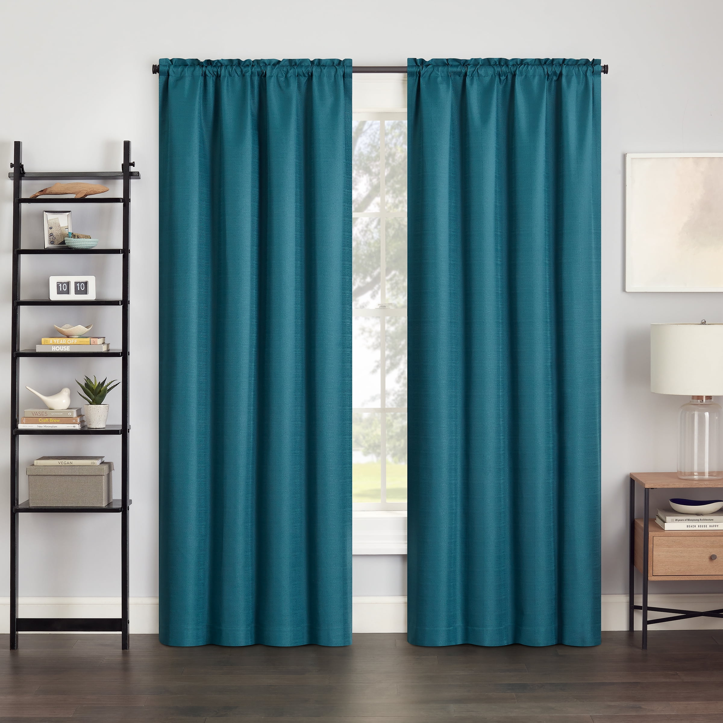 Eclipse Samara Solid Blackout Curtains, Single Curtain Panel, 95 Inch Long Blackout Curtains, 42" W x 95" L, Peacock Blue