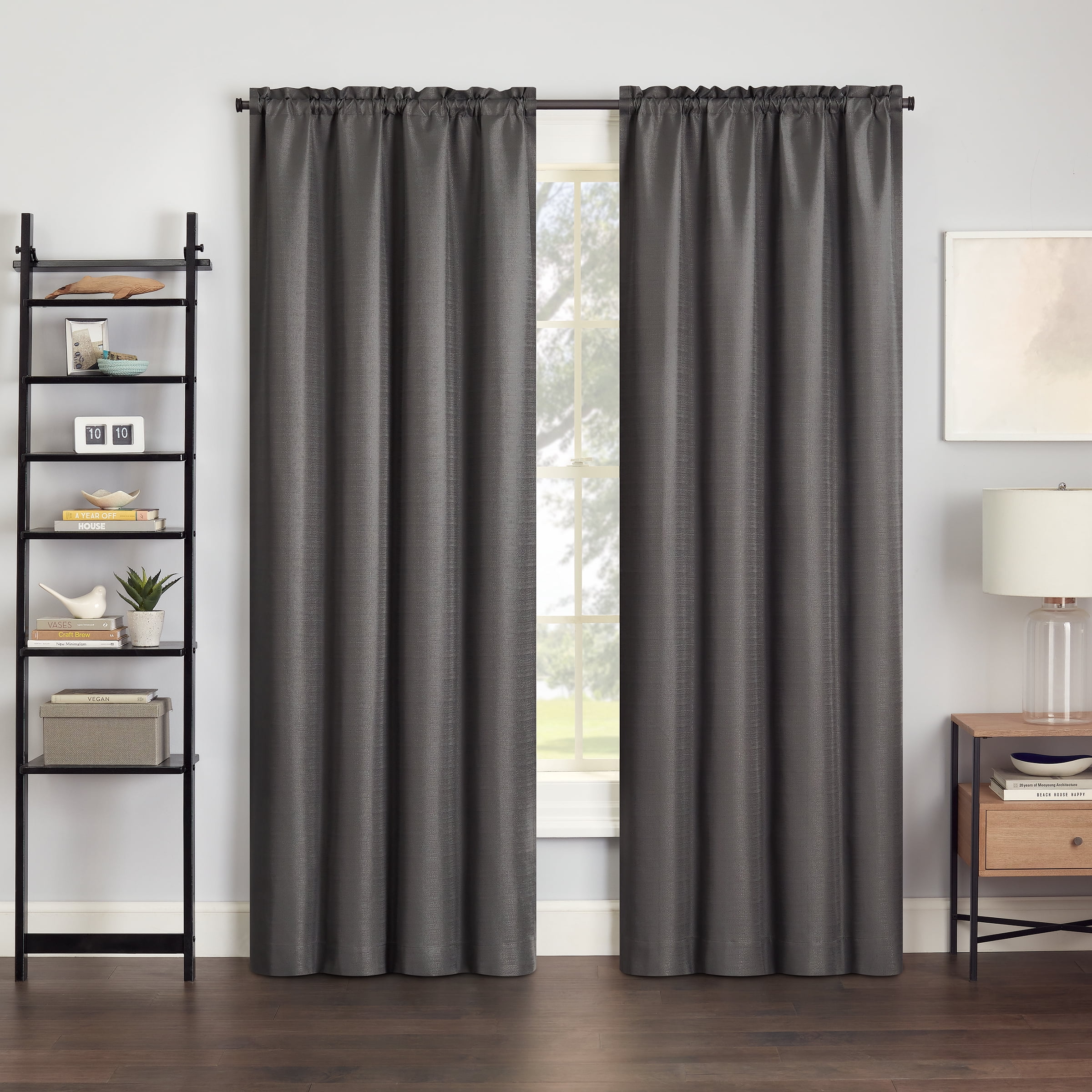 Eclipse Samara Solid Blackout Curtains, Single Curtain Panel, 84 Inch Long Blackout Curtains, 42" W x 84" L, Pewter