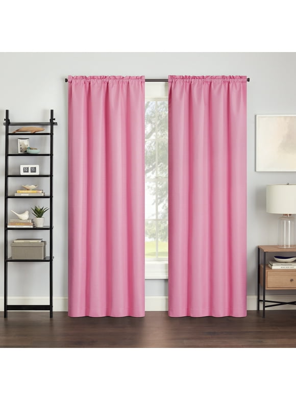 Eclipse Samara Solid Color Blackout Rod Pocket Single Curtain Panel, Pink, 42 x 63