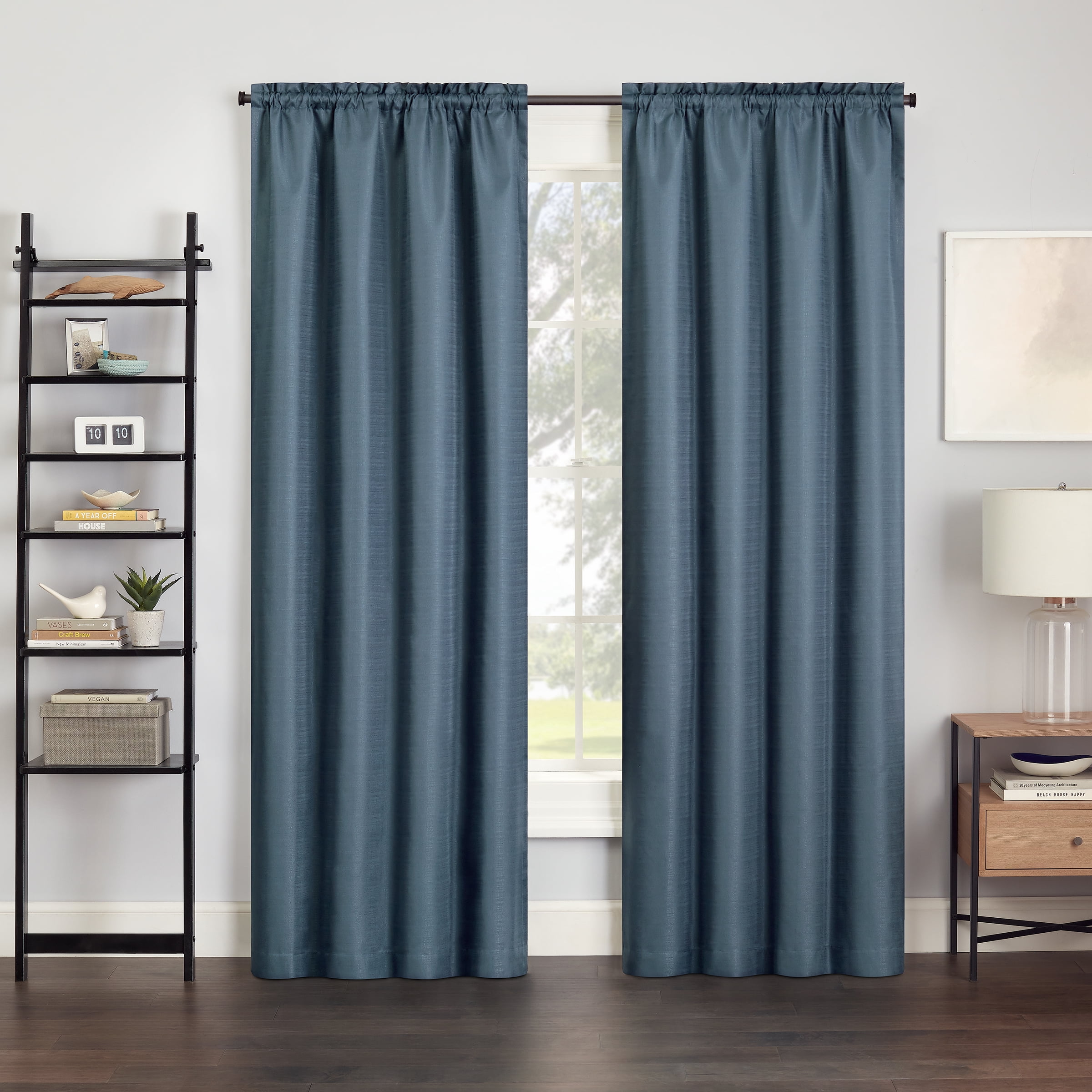 Eclipse Samara Solid Blackout Curtains, Single Curtain Panel, 63 Inch Long Blackout Curtains, 42" W x 63" L, Stone Blue