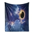thumbnail image 1 of Eclipse Soft Flannel Fleece Blanket, Natural Phenomenon Moon and Sun in Sky with Fluffy Clouds Nighttime, Cozy Plush for Indoor and Outdoor Use, 70" x 90", Night Blue and Multicolor, by Ambesonne, 1 of 5