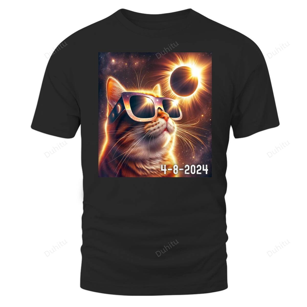 Eclipse Solar 2024 KItty Cat Wearing Glasses, Unisex Up To Sizes 4XL