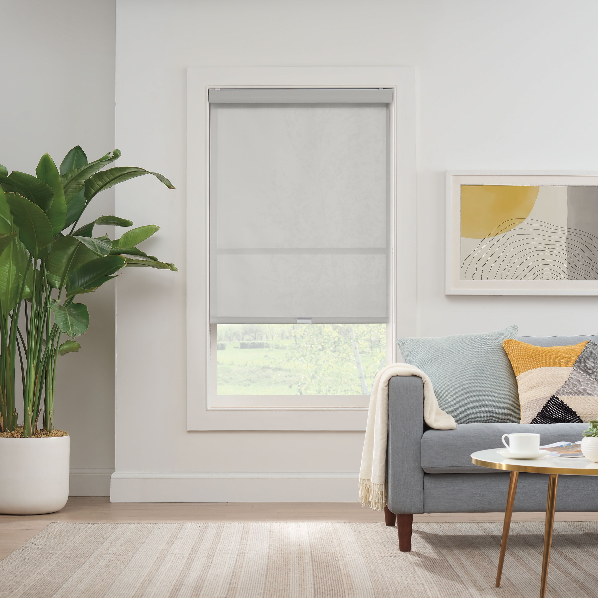 Eclipse Solar Cordless Light Filtering Privacy Roller Shade, Grey, 27 x 72