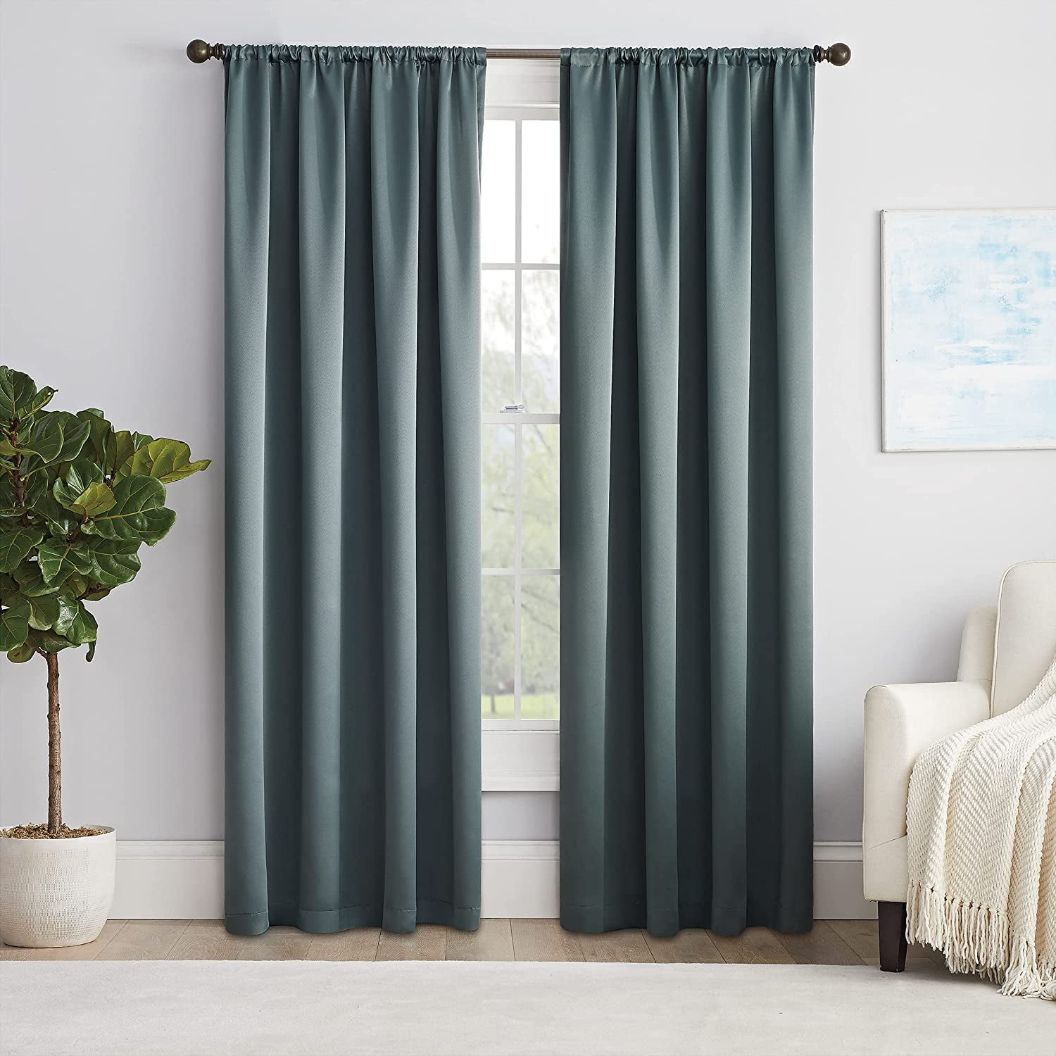 Eclipse Solid Thermapanel Room Darkening Rod Pocket 54 x 63 Panel in Blue River