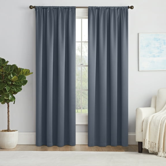 Eclipse Solid Thermapanel Room Darkening Rod Pocket 54" x 84" Curtain panel in Blue