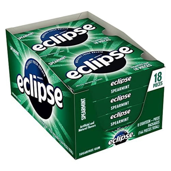 Eclipse Spearmint Chewing Gum Tear Pack, 18 Pieces, 8 Count