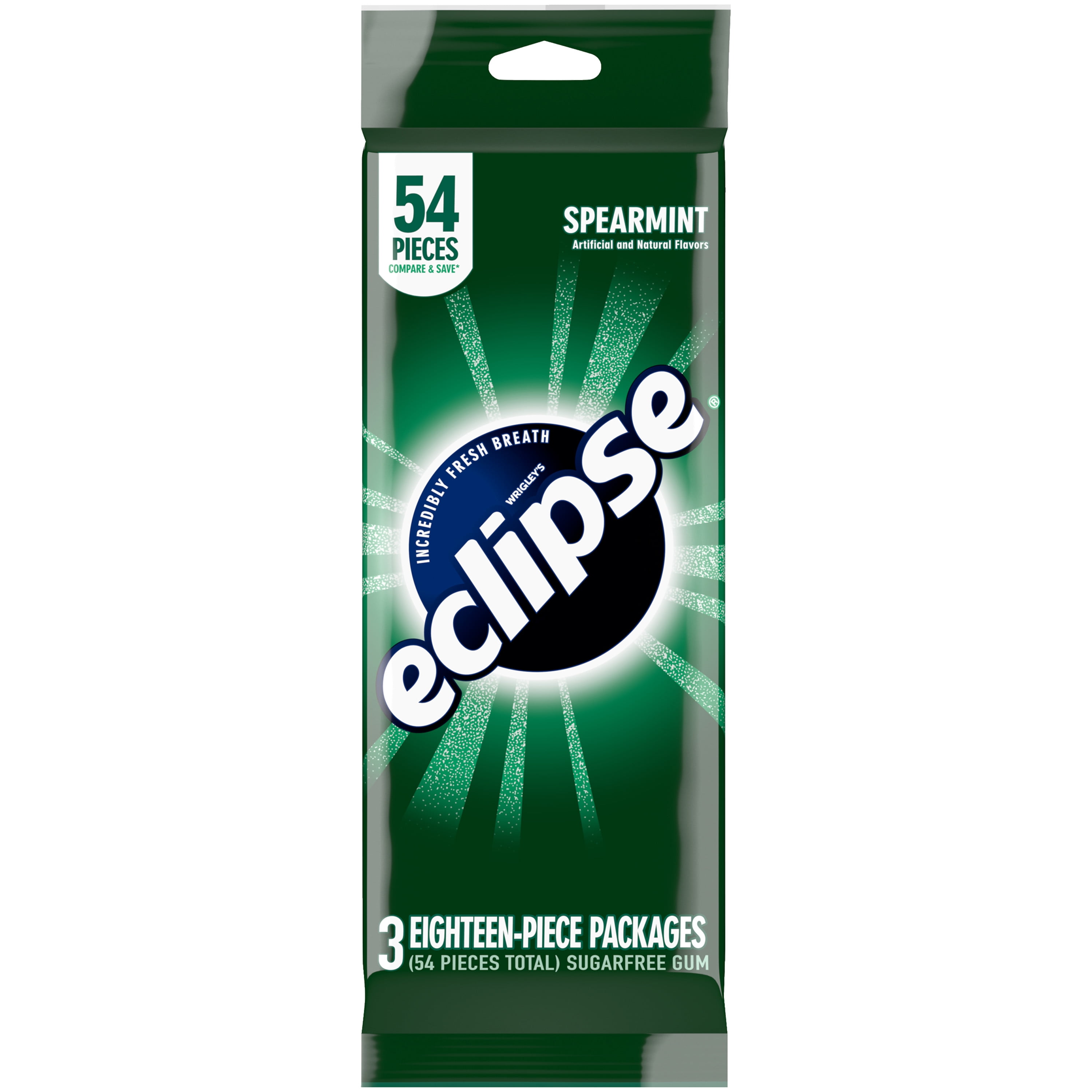 Eclipse Spearmint Sugar Free Chewing Gum Bulk, 18 Piece (Pack of 3)
