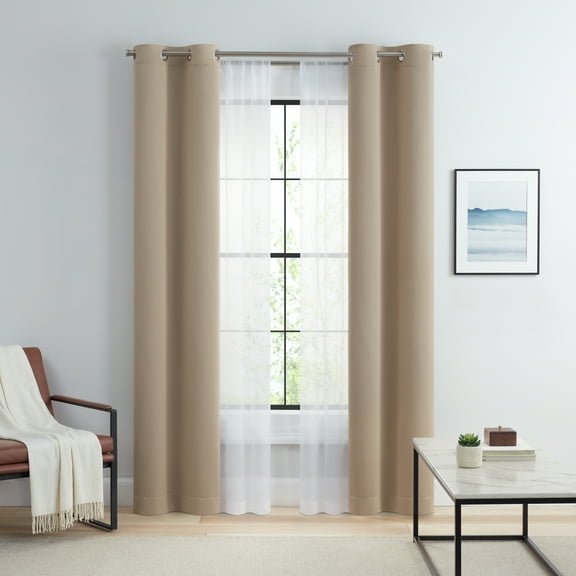 Eclipse Spratton Blackout Solid 4 Pack Window Curtains with Sheer White Panels - 27" W x 84" L - Wheat