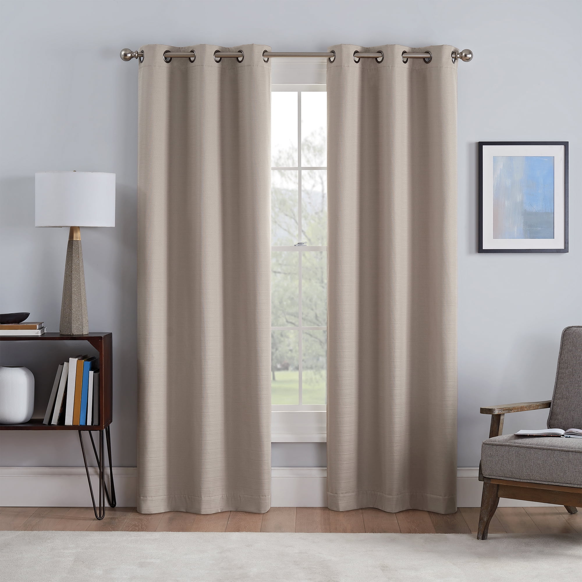 Eclipse Talisa Absolute Zero Blackout Plus Draft Stopper Window Curtain Panel, 50 Inches Wide x 84 Inches Long, Single Panel, Textured Linen