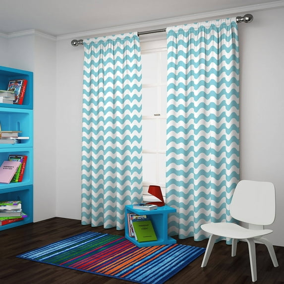 Eclipse Thermaback Blackout Wavy Chevron Rod Pocket Single Curtain Panel, Blue, 42x63