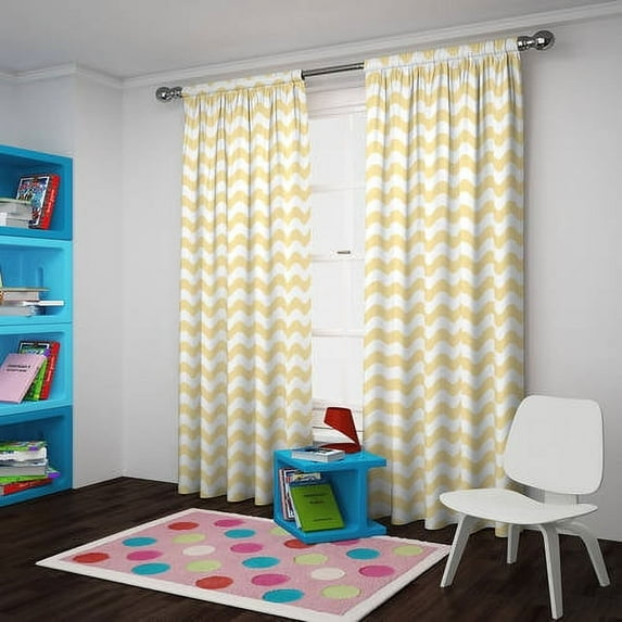 Eclipse Thermaback Blackout Wavy Chevron Rod Pocket Single Curtain Panel, Yellow, 42x63