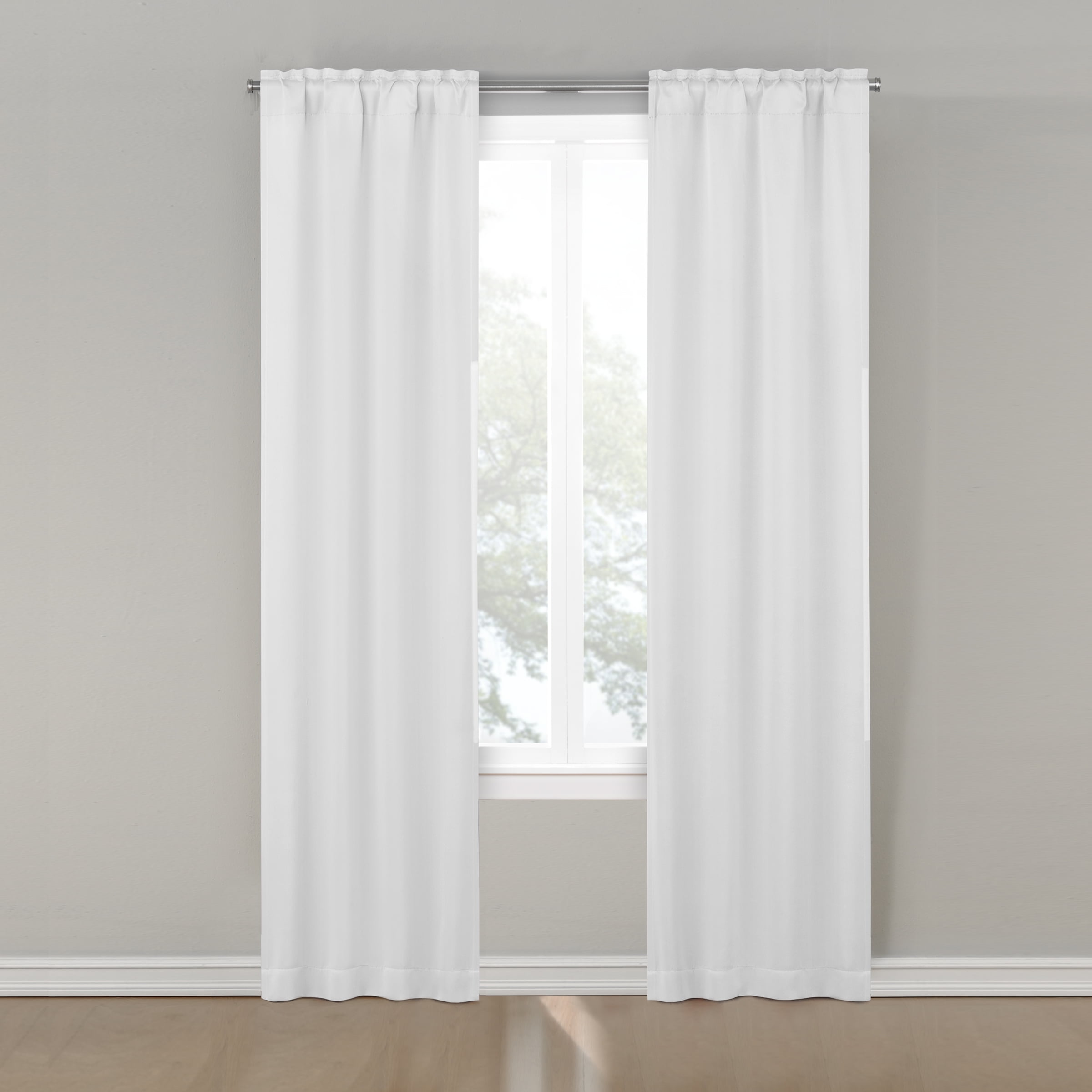 White Sill Length Polyester Blackout Drapes